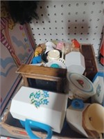 Box Lot of Childs Plastic Tea Set and Bag of