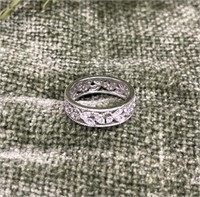 .925 Sterling Silver Swirl White Zircon Ring