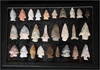 Frame of 27 Arrowheads Found in the Midwest Longes