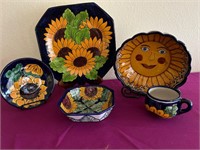 Blue Sunflower Talavera Plate Bowl w Sun ++