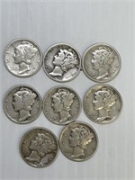 8 Different Date 1930's Silver Merc Dimes