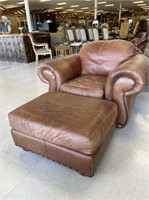 Leather Arm Chair and Ottoman