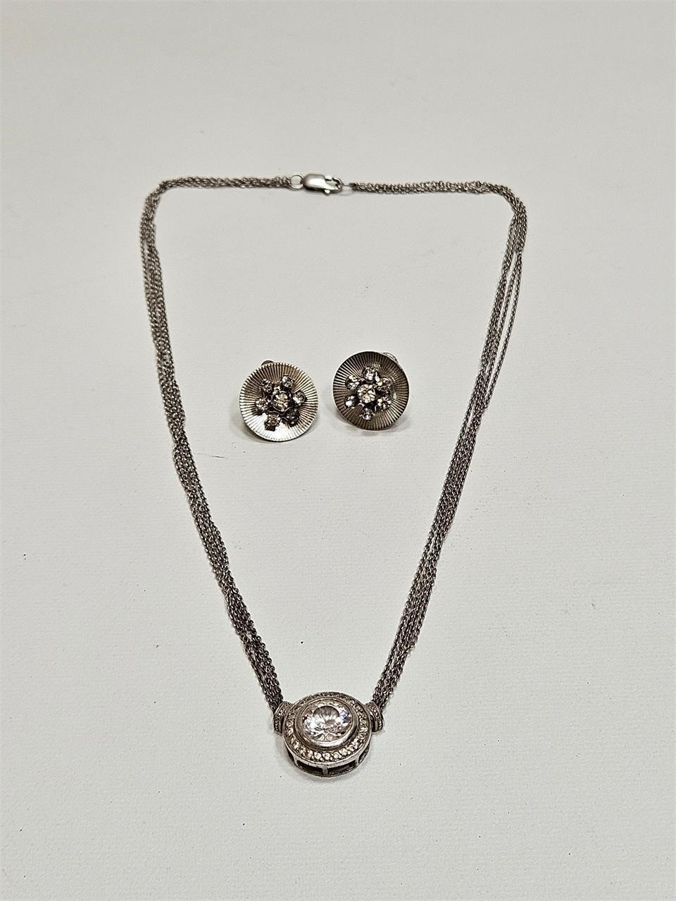 VINTAGE EARRINGS & STERLING PENDANT NECKLACE