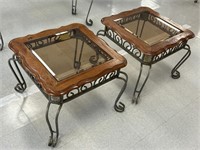 Pine End Tables with bevelled glass tops