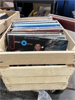 Vinyl Records Lot w Wooden Crate