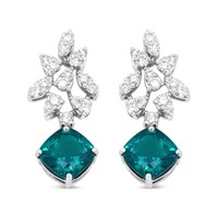18K Gold Diamond & Emerald Drop Earrings