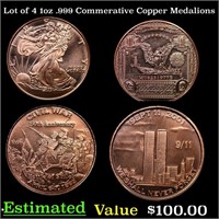 Lot of 4 1oz .999 Commerative Copper Medalions