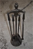 Vintage Cast Metal Fireplace Tools w/Stand