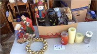 Nativity scenes, candles, snowman, vase
