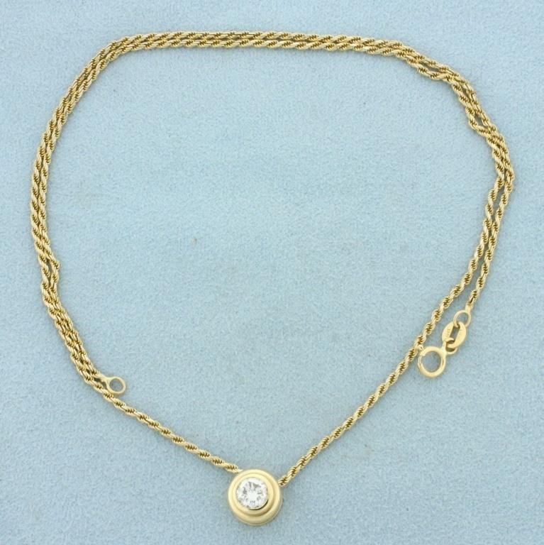 Bezel Set Solitaire Diamond Necklace in 14k Yellow