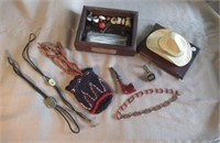 Lot that includes antique microbead purse,