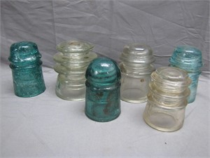 6 Vintage Glass Insulators