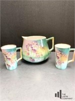 Antique Dresden China Lemonade Pitcher w/ Two Cups