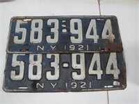 1921 NY auto license plates.  Matched pair