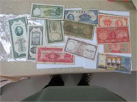 15 - Pieces China Currency, plus 3 Hellbank Notes