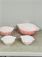 4 Pyrex Pink Gooesberry Cinderella bowls