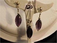 Amethyst Necklace & pierced earrings - marked 925