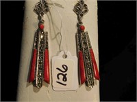 Marcasite & orange stone pierced earrings -