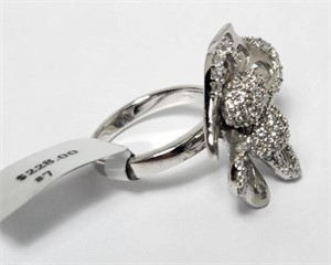 Zircon Flower Sterling Silver Ring by Tamar Sz 7