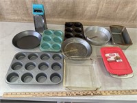 Kitchen items, muffin tins, Pyrex, cheese