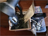 Desk lamp/organizer, patriotic box, cords, more