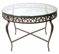 Wrought Iron Circular Glass-Topped Table