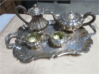 Silverplated coffee and tea service on tray