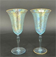 Pair of Brocaded Acorns 8" water goblets- ice blue