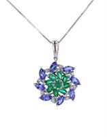 Emerald Tanzanite & Diamond 18k Gold Necklace