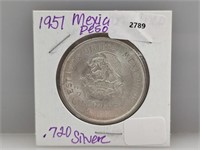 1951 Mexico 72% Silver Cinco Pesos