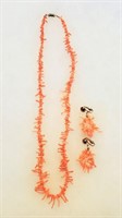 Vintage 22" Pink Branch Coral Necklace & Earrings