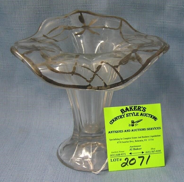 Antique silver overlay flower shaped flower vase