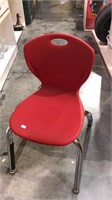 Five children's chairs red molded plastic, seat