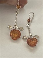 Sterling Silver Vintage Bali Amber Earrings