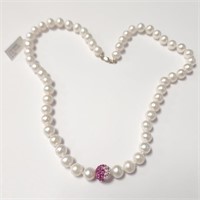 $600 14K  Fresh Water Pearl And Cz 18" Necklace