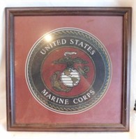 Marine Corps fabric emblem, framed, 17" x 17" -