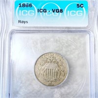 1866 Shield Nickel ICG - VG8 "RAYS"