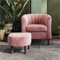 LINSY Velvet Accent Barrel Chair with Ottoman