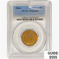 1866 Two Cent Piece PCGS MS63 BN