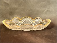 Vintage Gold Toned Pressed Glass Dish 8”