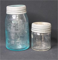 2 pcs Antique Aqua Crown Canning Jar - T. Eaton