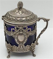 French Silver And Cobalt Glass Mustard Jar