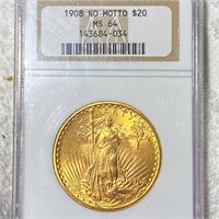 1908 $20 Gold Double Eagle NGC - MS64