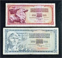 100 + 1000 DINARA BANK NOTES BILLS YUGOSLAVIA