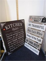 KITCHEN & FAMILY RULES SIGNS
