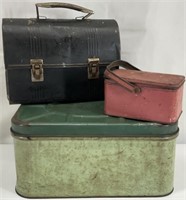 3pc Vintage Metal Bread Box and Lunch Boxes