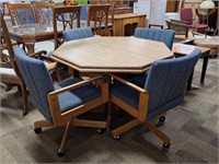 Octagon Kitchen Table & 4 Rolling Chairs