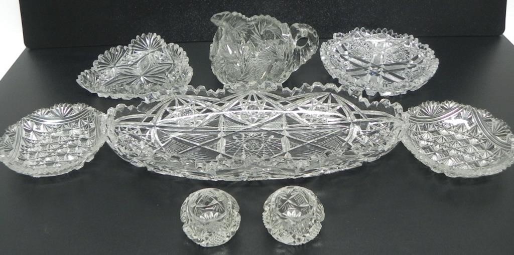 ASSTD CRYSTAL STAR PATTERN DISHES-ASHTRAYS ETC