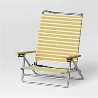 SE3565 5 Position Beach Chair  Wood Arms Yellow