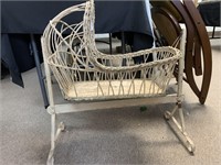 ANTIQUE WICKER DOLL CRIB W/ STAND - AS IS